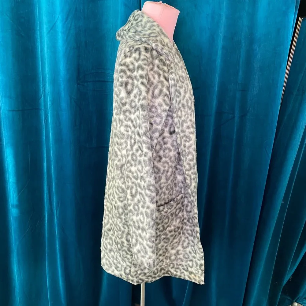 A New Day Animal Print Fleece Open Front Jacket in Gray